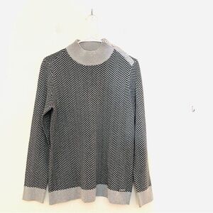Calvin Klein Herringbone Acrylic Blend Knit Sweater Women Size Small Black/Gray